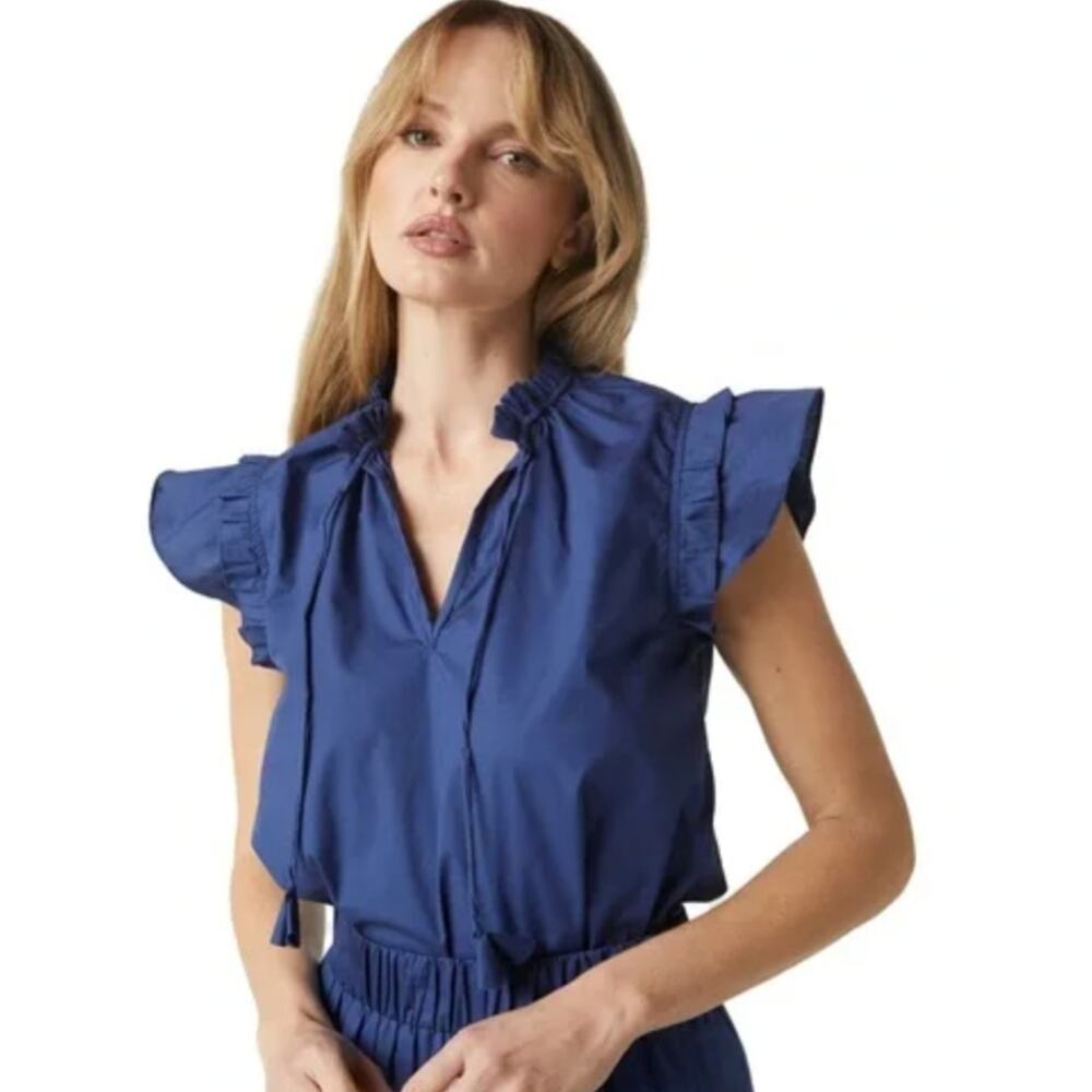 $255 MISA BASIA TOP INDIGO BLUE COTTON SZ XS